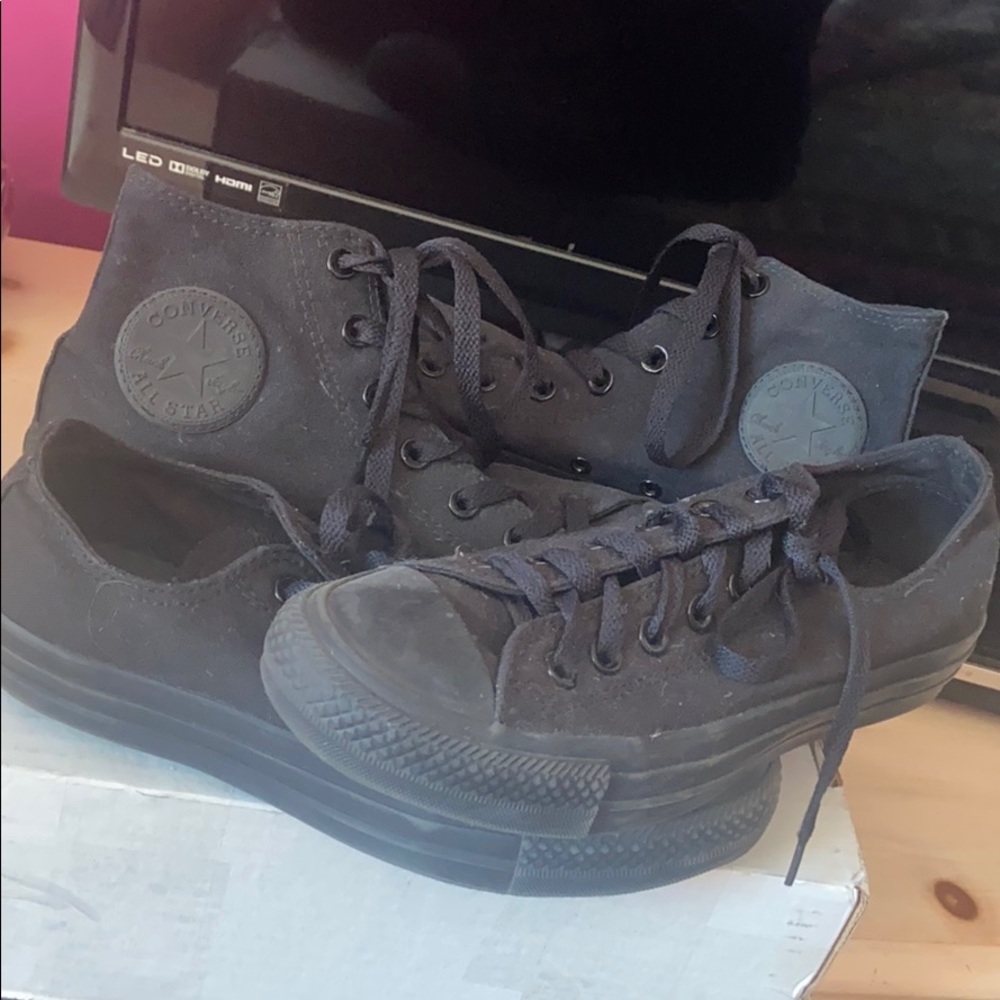 High top and low top all black converse